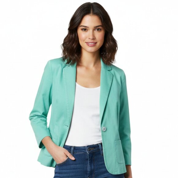 Sunny Taylor Jackets & Blazers - Sunny Taylor Mint Green 1‑Button Blazer | Size 8 | Cotton‑Blend